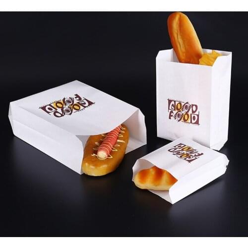 Oil Proof Kraft Paper Bags Food Paper Bag White Small Packing Bags For Bakery French Fries Fried Chicken Bread Burrito Takeout
