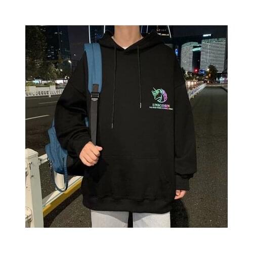 Trendy Brand Hooded Sweatshirt Winter Plus Velvet Thick Reflective Unicorn Print Couple Jacket Xуди Mens Hoodie Tide