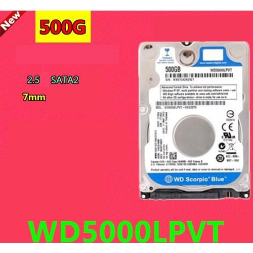 New HDD For WD 500GB 2.5" SATA 3 Gb/s 8MB 5400RPM 7MM For Internal Hard Disk For Notebook HDD For WD5000LPVT