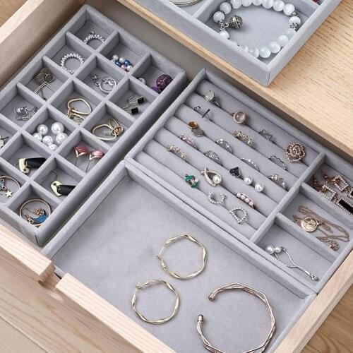 1pcs Portable Velvet Jewelry Organizer Tray Ring Necklace Display Storage Box Fashion Earring Jewelry Showcase Drawer Storager
