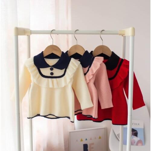 Autumn/Winter 2021 Childrens Sweater Girls Lapel Multi-Colored Dress