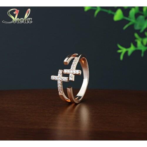 Open Adjustable Finger Double Layer Cross Ring For Women Rose-Gold Party Trendy Fashion Jewelry Accessories Wholesale