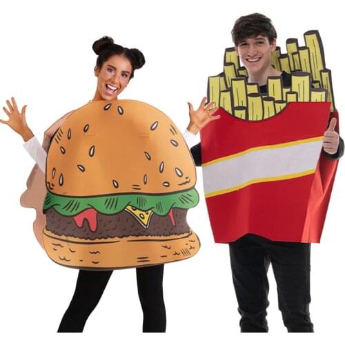 Reneecho Adult Cheeseburger And French Fries Costume Women Burger Cosplay Funny Couples Food Costume Thanksgiving Day Purim