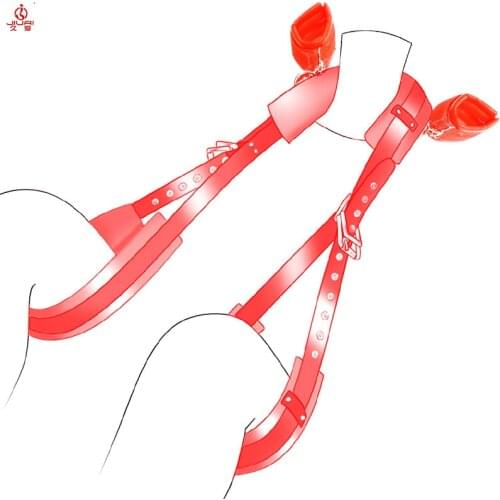 Jiuai Adult Sex Toys BDSM Bondage Sets Soft PU Leather Neck Handcuffs Legcuffs For Woman Open Leg Accessories