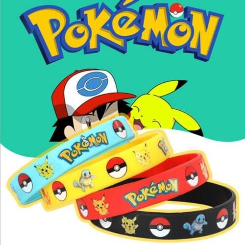 TAKARA TOMY Pokemon Pikachu Silicone Bracelet cute Anime Cartoon Bracelet Pocket Elf Wristband Bracelet Kawaii Kids Toy Gift