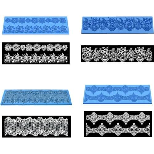 Wedding Decoration Flower Pattern Silicone Lace Mat Kitchen Sugar Lace Mold Silicone Baking Mat Fondant Cake Mold Color Blue