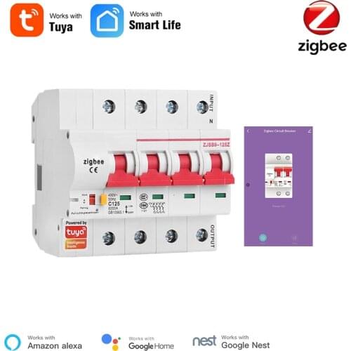 Tuya Zigbee MCB Smart Circuit Breaker 4P Smart Switch Overload ShortCircuit Protection SmartThings Alexa Compatible Zigbee MCB