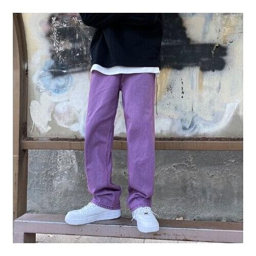 2021 Spring Hong Kong Style Men Loose Large Size Fashion Solid Color Pants Casual Jeans Mopping Pants Men Daily Handsome Jeans