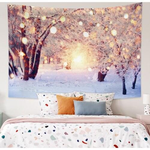 Winter Snow Scenery Tapestry Vintage Exotic Summer Plant Nature Frame for Bedroom Photography Wall Decor