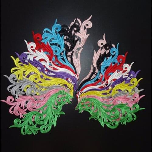 1Pair/2pcs white black yellow brown pink Flower Floral Lace Fabric Sewing Trim Wedding Dress Applique Lace patch/mixed batch