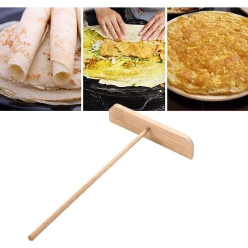 1pc DIY Wooden Kitchen T Shaped Egg Cake Stick Heat Crepe Maker Pancake Batter Wooden Spreader Stick New