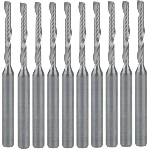 10pcs 3.175*2*17mm Single Flute Bit Carbide End Mill Set, CNC Router End Mills for Wood Cutter Milling