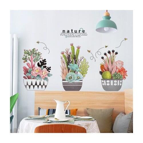 123*67CM Wall Sticker Potted Plants Flower Pot Landscape Painting Kitchen Stickers Study Room Wall Decor Posters And Prints