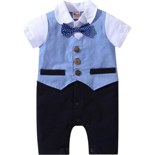 2021 Baby Boy Rompers for Summer Short Sleeve Newborn Bodysuit Elegant First Birthday Dress Suits Littler Kids Jumpsuit Clothes