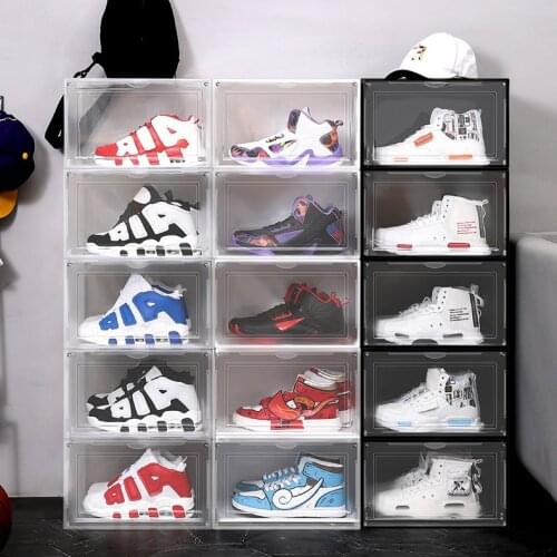 4PCS Transparent AJ Display Case Clear Plastic Shoe Box Basketball Football Shoes Storage Bins High-tops High Heels Container