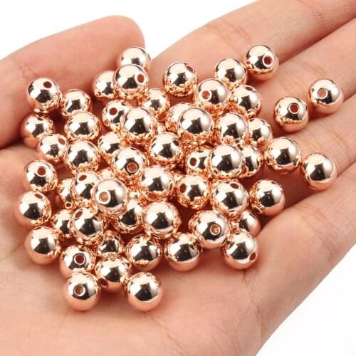 CCB Bead with Hole Rose Gold Round Seed Loose Spacer Beads for Jewelry Making Supplies Accessories DIY Bracelet Wholesale 3-12mm