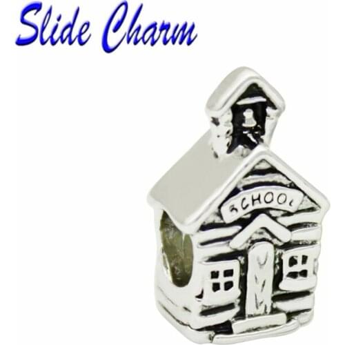 Simple 5mm Straight Hole Fashion Jewelry DIY Charm European Religious School Building Beads Fit Pandora Bracelet Necklace