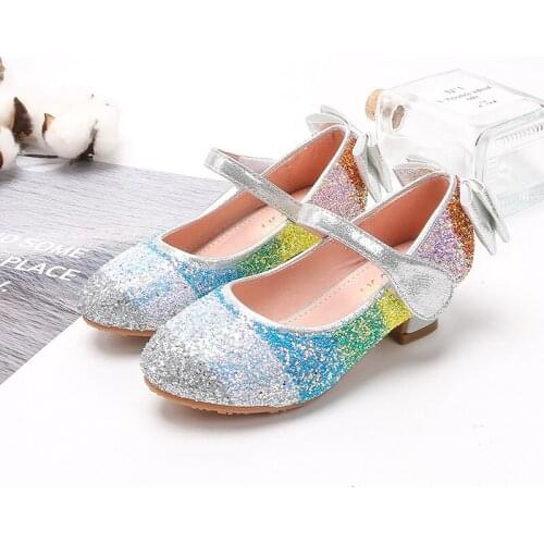 Flower Children Girls Luxury Party And Wedding Shoes For Kids Girls School Sequins High heel Rhinestone Dance Crystal Shoes New