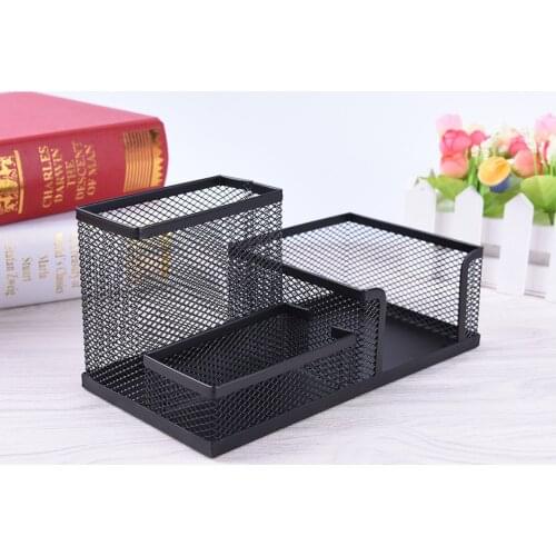 1 Pcs Pen Holders Affordable Students Office Desk 3 Compartments Metal Pen Container Black School Stationery Desk Organizer