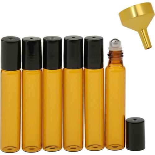 6+1 Packs 10ml Glass Bottle Roll On Essential Oils Eye Gel Cream Container Cosmetics Liquid Bottle with Filling Funnel