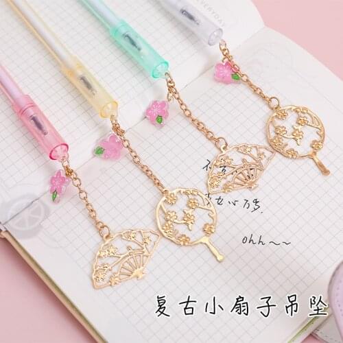 4 pcs/lot Retro fan Pendant black ink Gel Pen Signature Pen Escolar Papelaria School Office Supply Promotional Gift