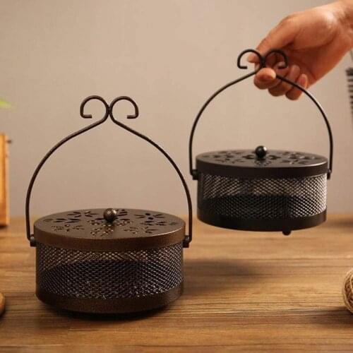 Hot Mosquito Coil Holder Mosquito Coils Box Retro Portable Fireproof Mosquito Sandalwood Incense Coil Burner with Lid 1 Pcs