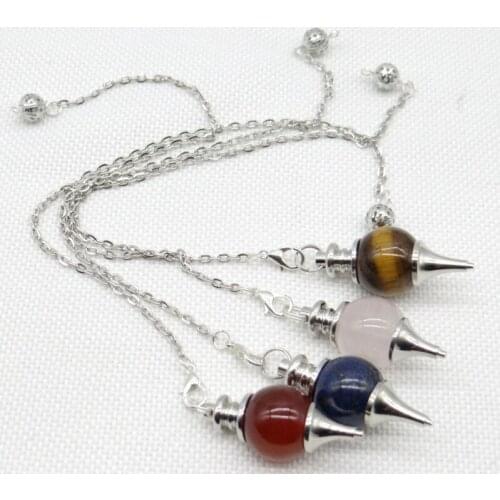 Hot Sell Divination Pendulum For Dowsing Natural Stone Quartz Crystal lapis Unakite Circle Cone Charm Pendant Pendule Divination
