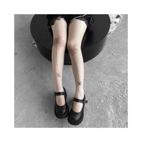 Harajuku Sexy Cobweb Pattern Stockings Women Gothic High Waist Pantyhose Vintage Black Elastic Pantyhose Hot Girl