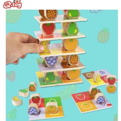Montessori toy wooden balance toy fruit tower child parent interact table game toy color fruit cognition Preschool gift toy
