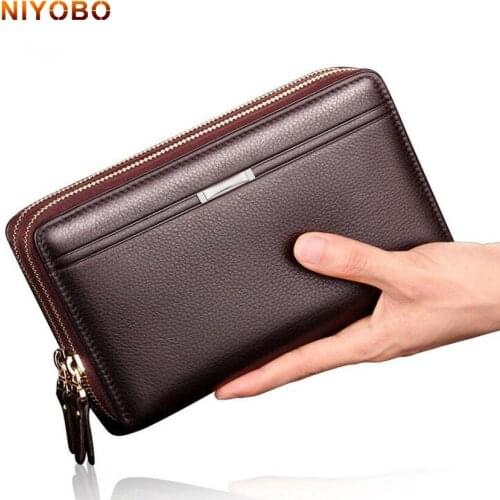 Hot Sale Business Men Wallets PU Mens Leather Cell Phone Large Wallet Clutch Purse Handy Bag Black Top Zipper Card Holder