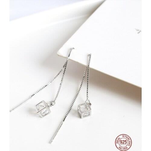 LKO 925 Sterling Silver Geometry Rubiks Block Earrings Long Tassel Earrings For Woman Jewelry Engagement Party Jewelry Gilts