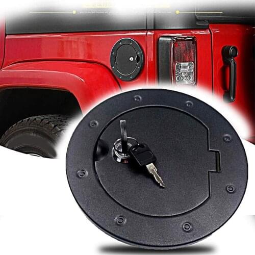 Upgraded Aluminum Locking Gas Tank Cap Fuel Filler Door Cover for Jeep Wrangler JK Unlimited Sport Rubicon Sahara 2007-2017 with