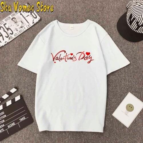 Fashion Womens T-shirts Valentines Day Print T Shirt Women O-neck Minimalism Summer Top Heart Prints Tee Short Sleeve Shirt