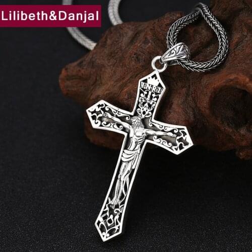 Men Women Necklace Pendant Real Pure 925 Sterling Silver Punk Vintage Fashion Fine Jewelry Christian Cross Jesus 2021 Arrival P5