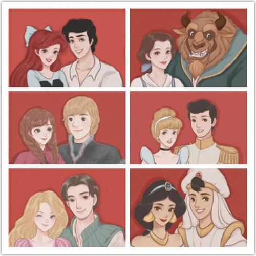 5D DIY Disney Princess and His Husband Diamond Painting Kits Full Round Diamond Embroidery Mosaic Handwork for Gift Home Decor