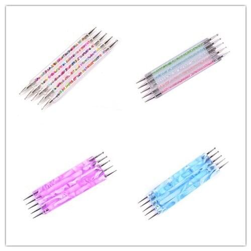 Nail Art Dotting Pen Acrylic Rhinestone Crystal 2 Way UV Gel Painting Manicure Tool Drawing Liner Flower Brush Decoration