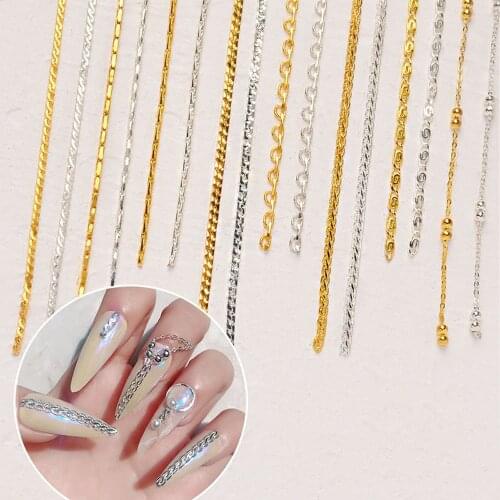 New 20cm Metal Chain 3D Nail Art Decorations Gold Silver Color Punk Jewelry Manicure Design Accessory Ornament