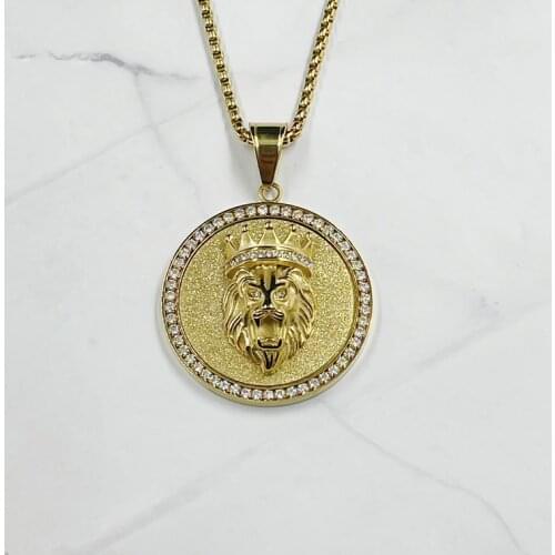 New Style Animal Long Hair Lion Head Pendant Necklace with zirchon for Men Fashion Sliding Animal Hanging Necklace Accessories