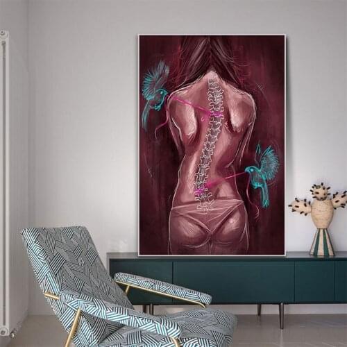 Nude Women Spine Posters And Prints Back Bones And Bird Canvas Painting Unique Wall Picture for Living Room Home Decor Prints