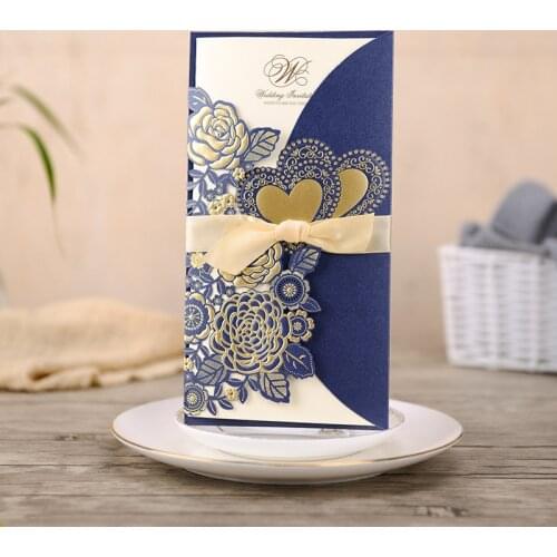 50pcs Laser Cut Wedding Invitations Card with Envelopes Customized Rose Love Heart Greeting Cards Birthday Party Supplies