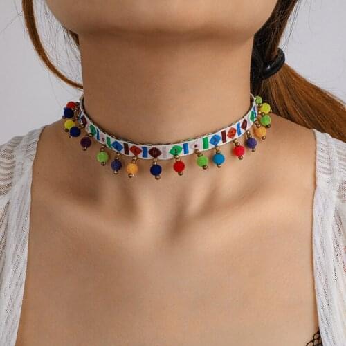 Vintage Ethnic Style Candy Color Small Balls Tassel Pendant Choker Necklaces For Women 2020 Bohemia Fashion Charm Collars bijoux