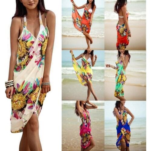 Big Sale Bohemian Women Summer Beach Dress Bikini Cover-ups Swim Wear Cover Up Cotton Tunic Sexy Deep V-Neck Robe Summer