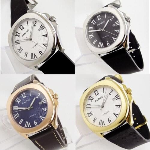 Sapphire Crystal 40mm Luxury Self Winding Mens Watch Square Watch Case Date Indicator Rubber Strap