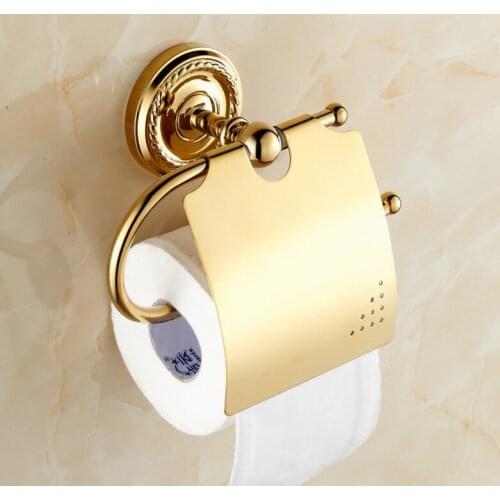 Luxury Polished Gold Color Brass Wall Mounted Bathroom Toilet Paper Roll Holder Bathroom Accessory mba604