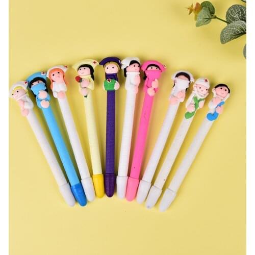 5pcs/lot 0.5mm Refill Nurses And Doctors Modeling Black Soft Pottery Ballpoint Pen Students Creative Stationery Gift