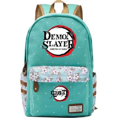 Demon Slayer Anime Bag Backpack Flower Point Floral Bag School Teenagers Student Book Travel Laptop Mochila