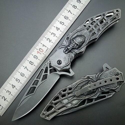 Spider Stonewash 440C Folding Knife Tactical Folding Blade Spider web Design Knives Cool survival Outdoor tools Free shipping