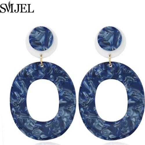 SMJEL Resin Acrylic Round Earrings Blue Statement Summer Earring Jewelry Korean Wholesale Gifts for Her earrings
