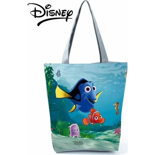 Disney Finding Nemo Handbags Fashion Fish Tote Casual Eco Reusable Shoppaing Bag Blue High Capacity Women Travel Beach Bag Chic