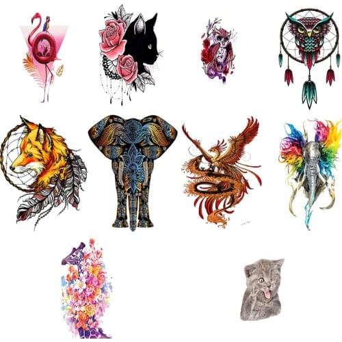 Heat Transfer Sticker Colorful Flamingo Cat Owl Elephant Phoenix Anime Characters DIY Clothes Applique Decor 2020 Hot Sale
